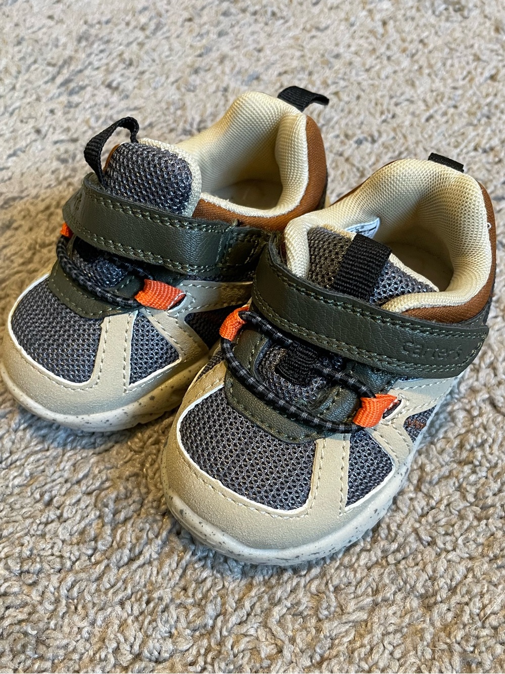 Carter’s Toddler Sneakers Size 5 Green Gray Orange NWOT Velcro